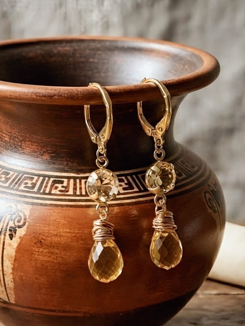 Genuine 1.48 Carats Small Citrine Dainty Gold Plated Earrings